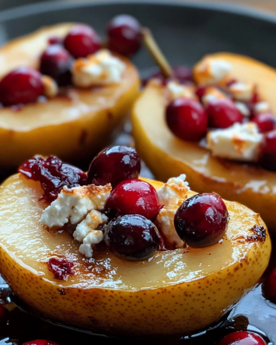Baked Pears with Feta, Honey, and Cranberries