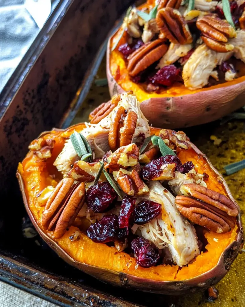 Cranberry Pecan Chicken Stuffed Sweet Potatoes