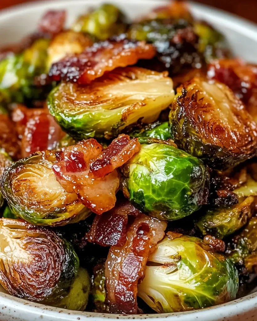Crispy Brussels Sprouts with Maple Bacon Glaze delight!