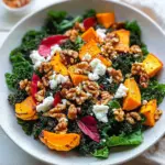 Salat mit Schwarzkohl, Kürbis, Ziegenkäse und karamellisierten Walnüssen