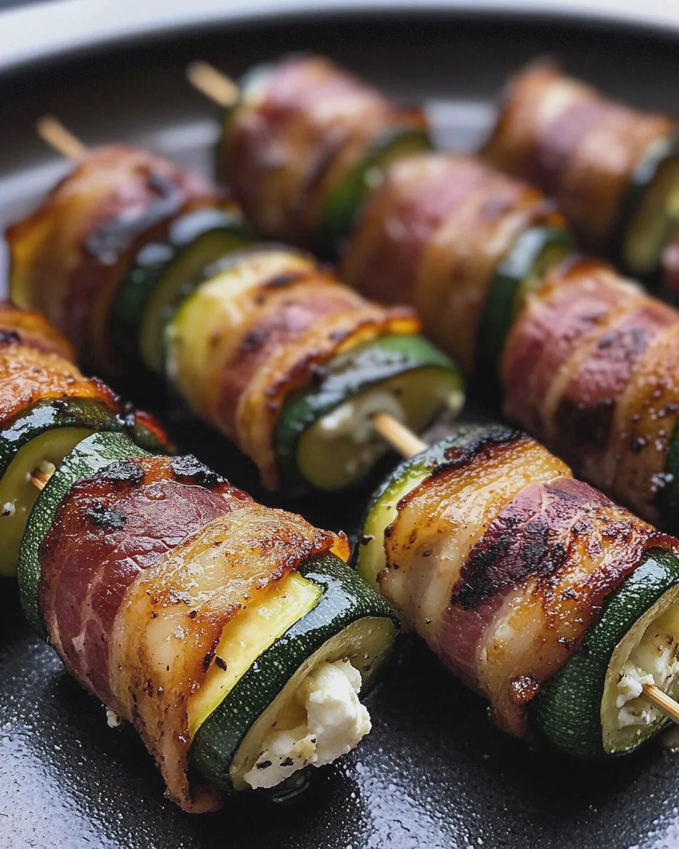 Gegrillte Bacon-Zucchini-Feta Röllchen vom Grill